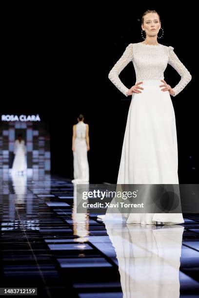 Model walks the runway at the Rosa Clara show on day 2 of Barcelona Bridal Fashion Week 2023 on April 20, 2023 in Barcelona, Spain.