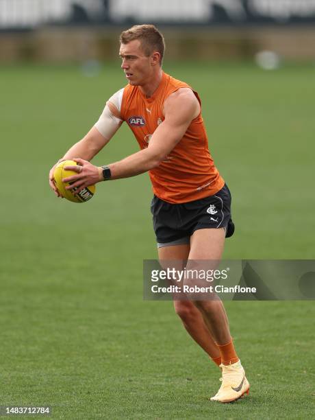 Patrick Cripps of the Blues during a Carlton Blues AFL training session at Ikon Park on April 21, 2023 in Melbourne, Australia.