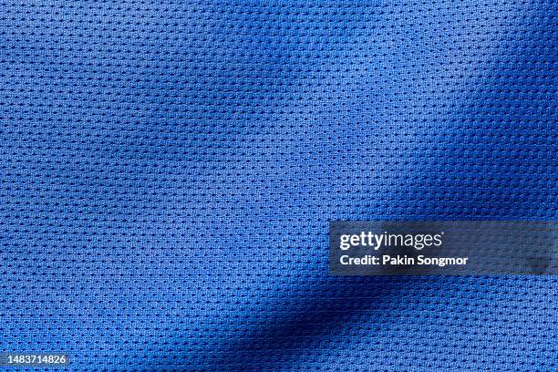 Blue Color Sports Clothing Fabric Football Shirt Jersey Texture And Textile Background, Stock-Foto