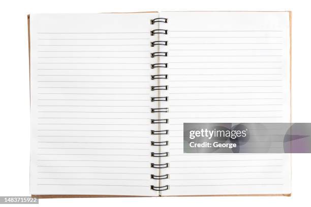 blank page notebook on white background - bloco espiral imagens e fotografias de stock