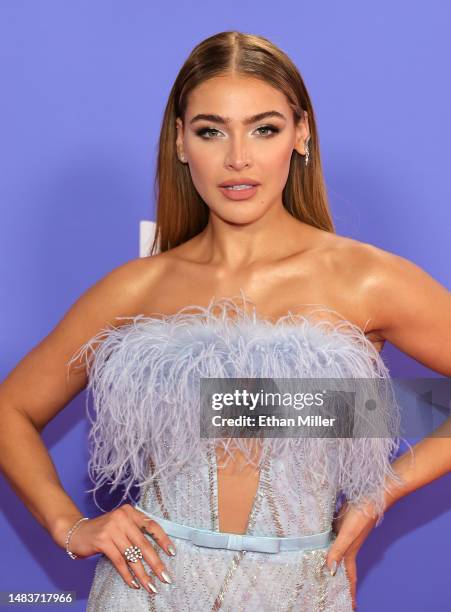 Migbelis Castellanos poses in the press room during the 2023 Latin American Music Awards at MGM Grand Garden Arena on April 20, 2023 in Las Vegas,...