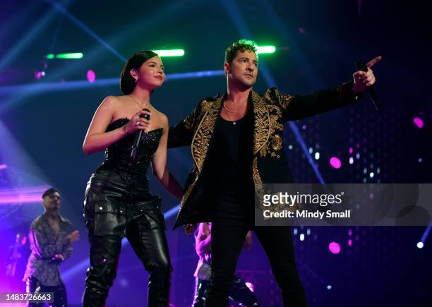 Ángela Aguilar and David Bisbal perform onstage during the 2023 Latin American Music Awards at MGM Grand Garden Arena on April 20, 2023 in Las Vegas,...