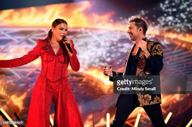 Olga Tañón and David Bisbal perform onstage during the 2023 Latin American Music Awards at MGM Grand Garden Arena on April 20, 2023 in Las Vegas,...