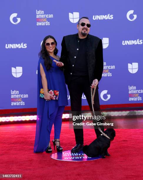 Aneliz Álvarez Alcalá and Pepe Aguilar attend the 2023 Latin American Music Awards at MGM Grand Garden Arena on April 20, 2023 in Las Vegas, Nevada.