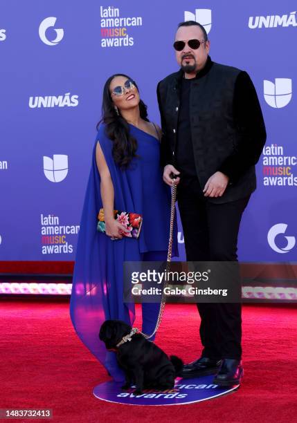 Aneliz Álvarez Alcalá and Pepe Aguilar attend the 2023 Latin American Music Awards at MGM Grand Garden Arena on April 20, 2023 in Las Vegas, Nevada.