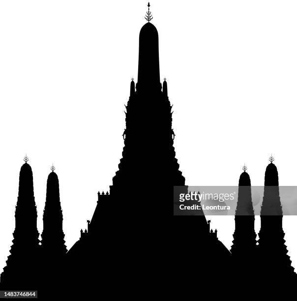 wat arun, bangkok, thailand silhouette - wat stock illustrations