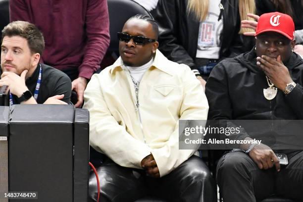 Rapper Blxst attends a basketball game between the Los Angeles Clippers and the Phoenix Suns at Crypto.com Arena on April 20, 2023 in Los Angeles,...