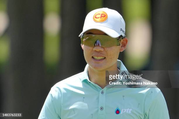 Jazz Janewattananond of Thailand on the 18th green during day two of the ISPS Handa - Championship at PGM Ishioka GC on April 21, 2023 in Omitama,...