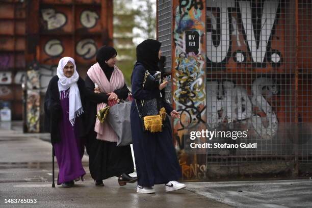 Muslims attends the Eid al-Fitr prayer during the Eid al-Fitr holiday on April 21, 2023 in Turin, Italy. Eid al-Fitr marks the end of Ramadan, during...