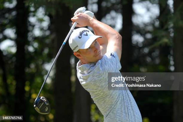 Rasmus Hojgaard of Denmark tees off on the 7th hole during day two of the ISPS Handa - Championship at PGM Ishioka GC on April 21, 2023 in Omitama,...