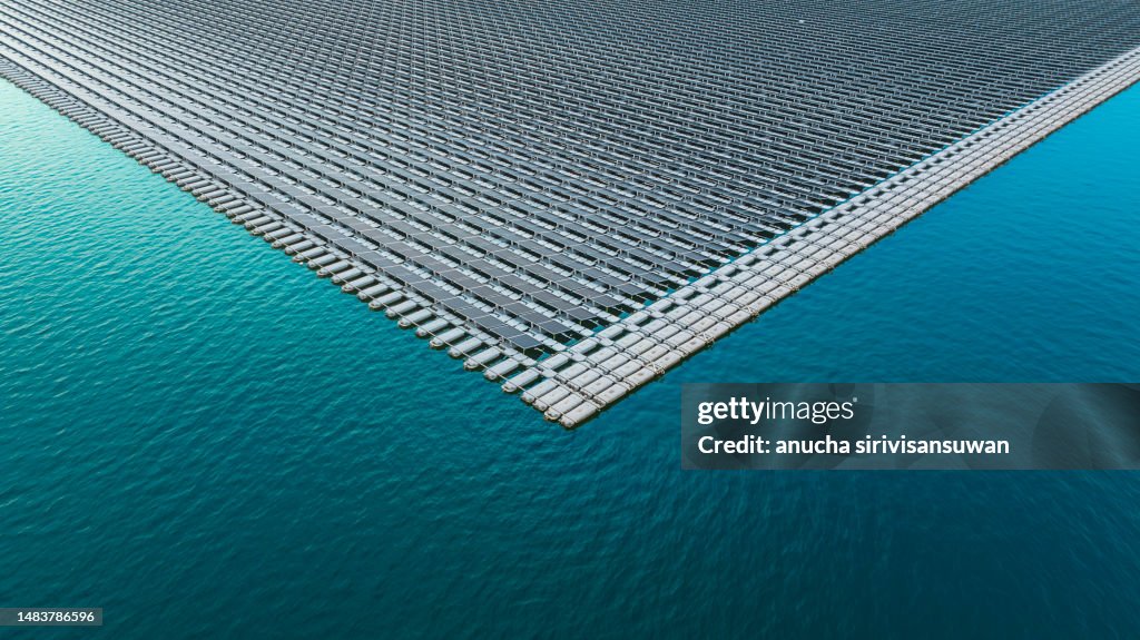 Aerial view of solar on the water energy-saving alternatives.