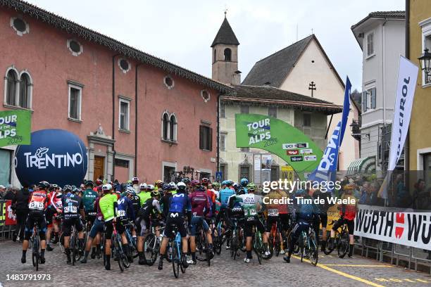 General view of the peloton prior to the 46th Tour of the Alps 2023, Stage 5 a 144.5km stage from Cavalese to Brunico on April 21, 2023 in Cavalese,...