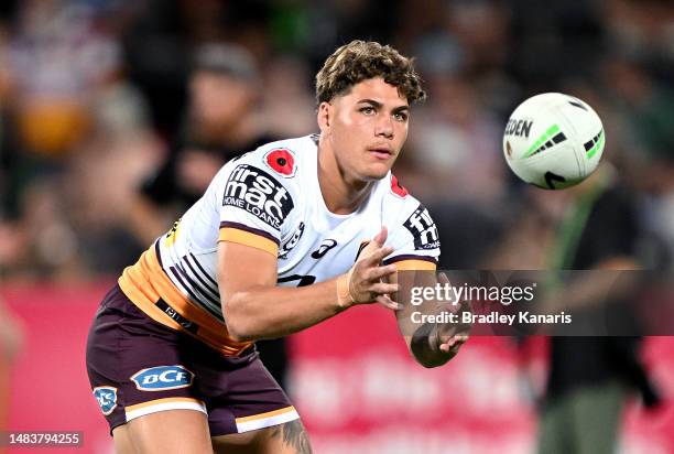 Reece Walsh of the Broncos catches the ball during the warm-up before during the round eight NRL match between Parramatta Eels and Brisbane Broncos...