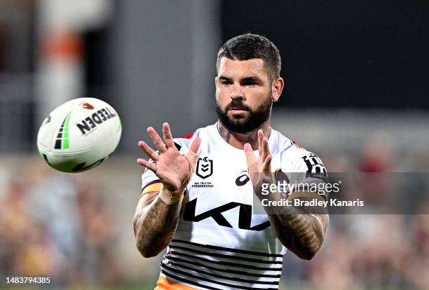 Adam Reynolds of the Broncos catches the ball during the warm-up before the round eight NRL match between Parramatta Eels and Brisbane Broncos at TIO...