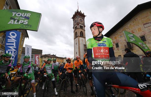 Tao Geoghegan Hart of United Kingdom and Team INEOS Grenadiers - Green Leader Jersey prior to the 46th Tour of the Alps 2023, Stage 5 a 144.5km stage...