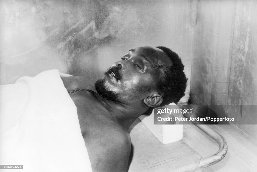 The body of South African anti-apartheid activist Steve Biko lying on ...