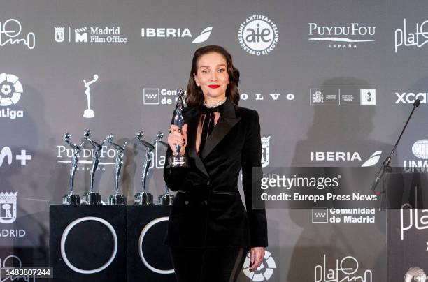 Actress Natalia Oreiro receives the award for best series performer at the 10th edition of the Platinum Awards, at the Intercontinental Hotel, on 21...