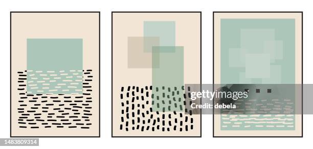 mid century modern geometric posters set. boho style minimal design. - triptych stock illustrations