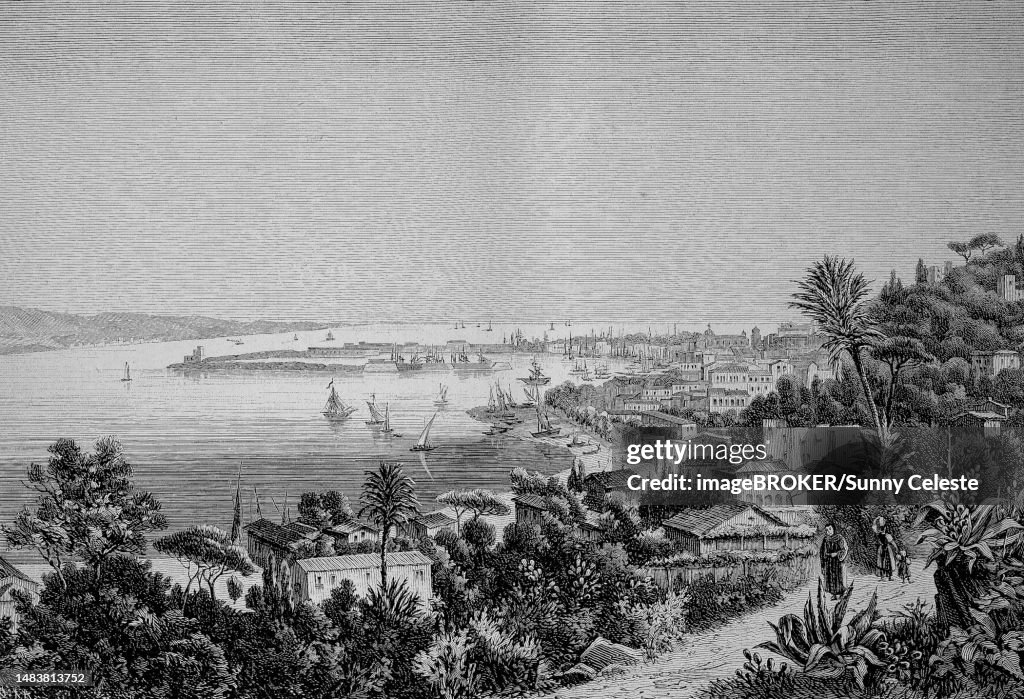 View of Messina, Sicily, Italy, Historic, digitally restored reproduction of an original 19th century artwork