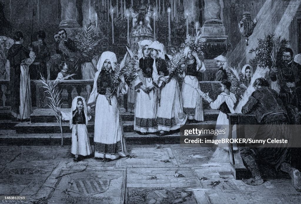 Palm Sunday in Ragusa, Italy, 1876, Historic, digital reproduction of an original 19th-century artwork, original date unknown