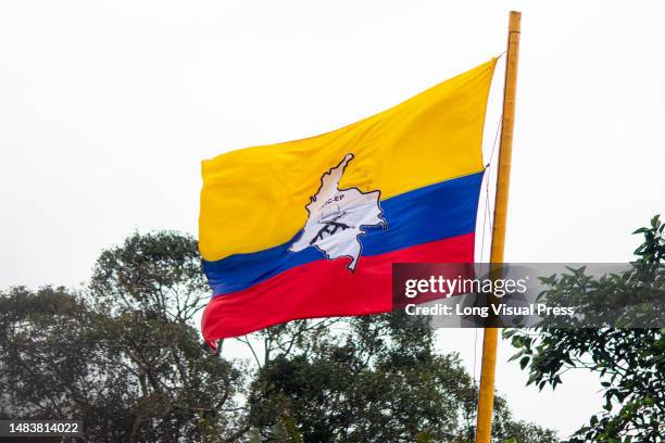 Colombia's guerrilla group FARC-EP flag during the announcement by the FARC's Central General Staff to open peace talks with the Colombian government...