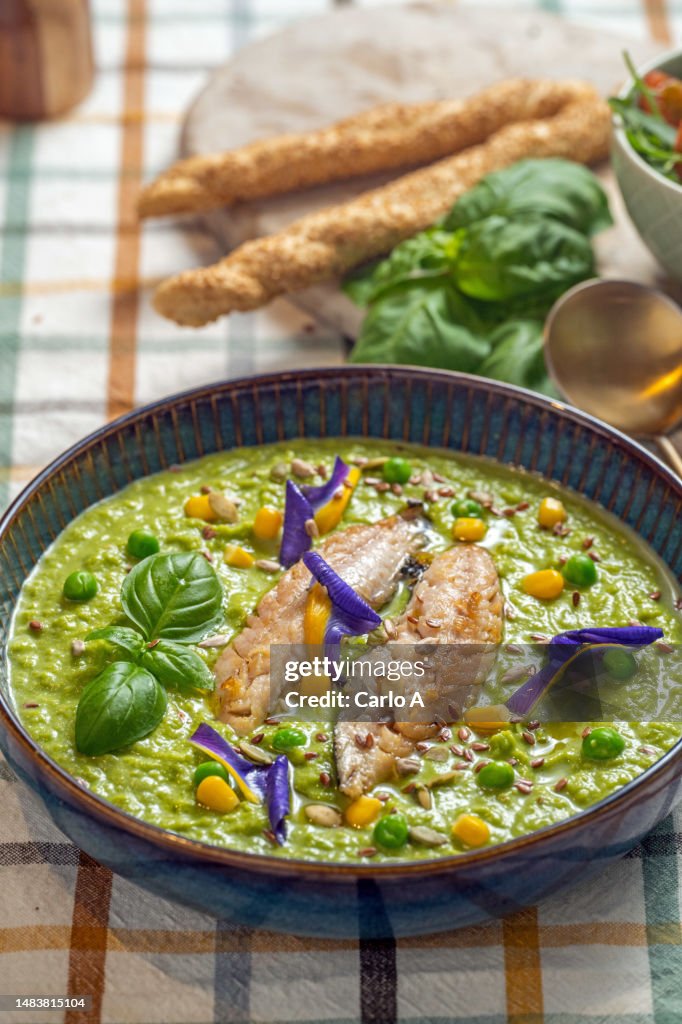Puree Cod Fish Cod Fish On Mash Green Peas Puree High-Res Stock Photo - Getty Images