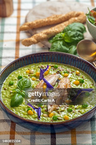 Puree Cod Fish Cod Fish On Mash Green Peas Puree High-Res Stock Photo - Getty Images