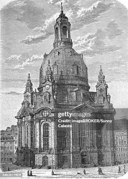 the church of our lady in dresden, saxony, germany, in 1890, historic, digitally restored reproduction of an original 19th-century artwork - dresden frauenkirche stock illustrations