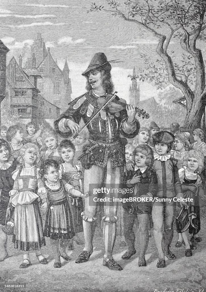 The Pied Piper of Hamelin, Germany, Historical, digital reproduction of an original from the 19th century