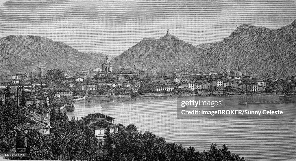 Como and Lake Como, Lombardy, Italy, in 1880, Historic, Digital Reproduction of an Original 19th century Artwork