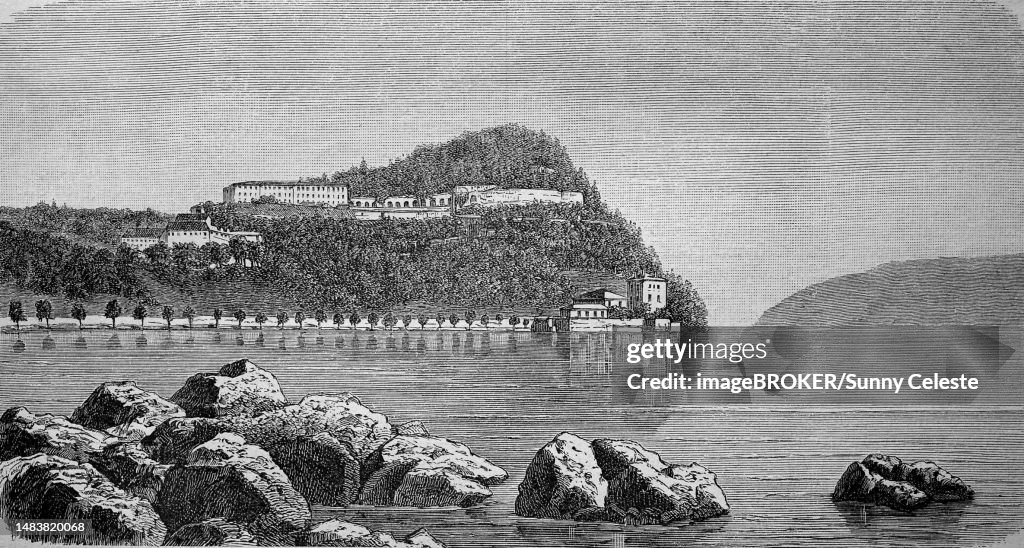 Villa Serbelloni and Lake Como, Lombardy, Italy, in 1880, Historic, Digital Reproduction of an Original 19th century Artwork