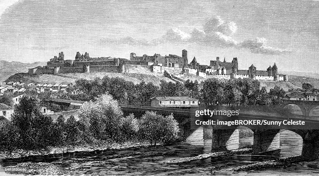 Carcassonne in the South of France, France, in 1880, Historic, Digital Reproduction of an Original 19th century Original