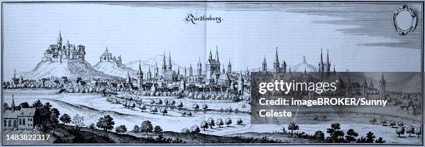 ilustraciones, imágenes clip art, dibujos animados e iconos de stock de quedlinburg in the middle ages, saxony-anhalt, germany, historical, digital reproduction of an original from the 19th century - alemania del este