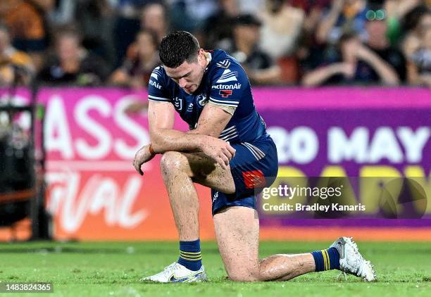 Mitchell Moses of the Eels looks dejected after his team loses the round eight NRL match between Parramatta Eels and Brisbane Broncos at TIO Stadium...