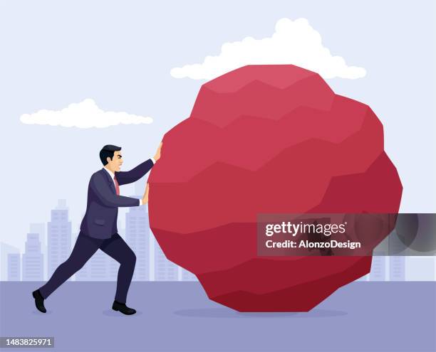 Business Throwing Rocks 61 Business People Pushing Boulder Stock Photos, High-Res Pictures, and ...