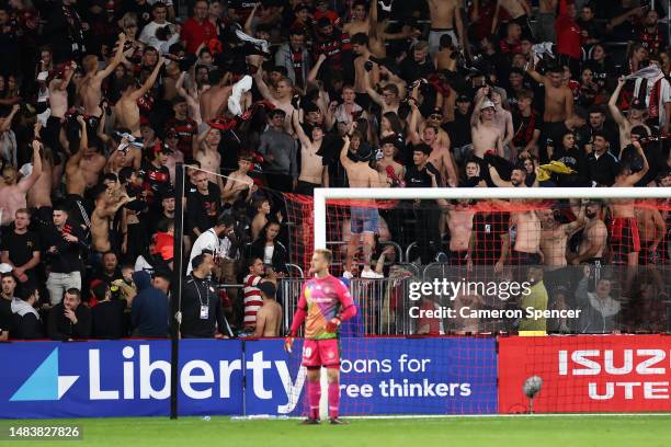 Wanderers fans cheer during the round 25 A-League Men's match between Western Sydney Wanderers and Wellington Phoenix at CommBank Stadium, on April...