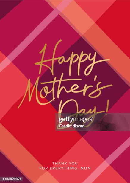 ilustrações de stock, clip art, desenhos animados e ícones de happy mother’s day card with plaid background. - mothers day text art