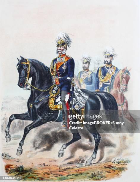 prussian army, wilhelm i. wilhelm friedrich ludwig of prussia, from 1871 the first german emperor with prince friedrich carl alexander of prussia and albrecht prince of prussia, army uniform, military, prussia, germany, digitally restored reproduction of - prince alexander of prussia stock illustrations