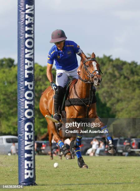Hilario Ulloa of Park Place scores a goal against MAG during the US Open Polo Championship Semifinal on April 19, 2023 at the National Polo Center in...