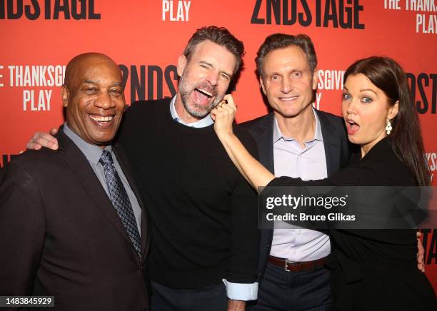 Joe Morton, Scott Foley, Tony Goldwyn and Bellamy Young pose at the opening night party for the new Second Stage production of "The Thanksgiving...