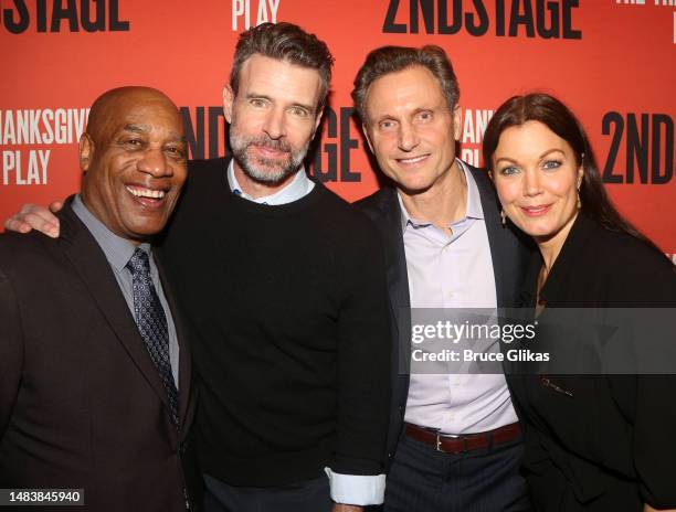 Joe Morton, Scott Foley, Tony Goldwyn and Bellamy Young pose at the opening night party for the new Second Stage production of "The Thanksgiving...