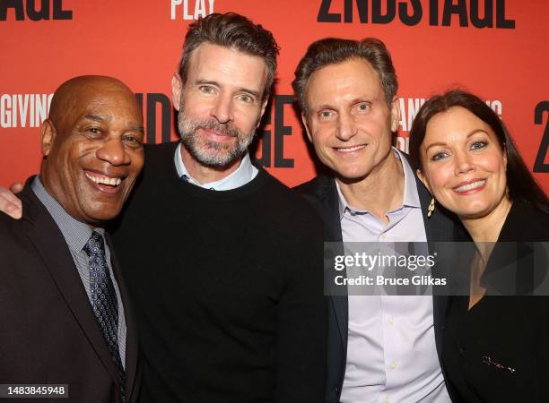 Joe Morton, Scott Foley, Tony Goldwyn and Bellamy Young pose at the opening night party for the new Second Stage production of "The Thanksgiving...