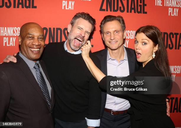 Joe Morton, Scott Foley, Tony Goldwyn and Bellamy Young pose at the opening night party for the new Second Stage production of "The Thanksgiving...