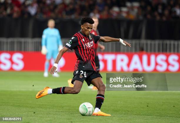 Hicham Boudaoui of Nice during the UEFA Europa Conference League quarterfinal second leg match between OGC Nice and FC Basel 1893 at Allianz Riviera...