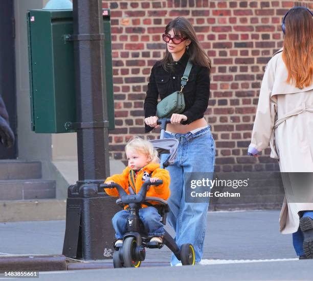 Emily Ratajkowski out and about with her baby on April 20, 2023 in New York City.