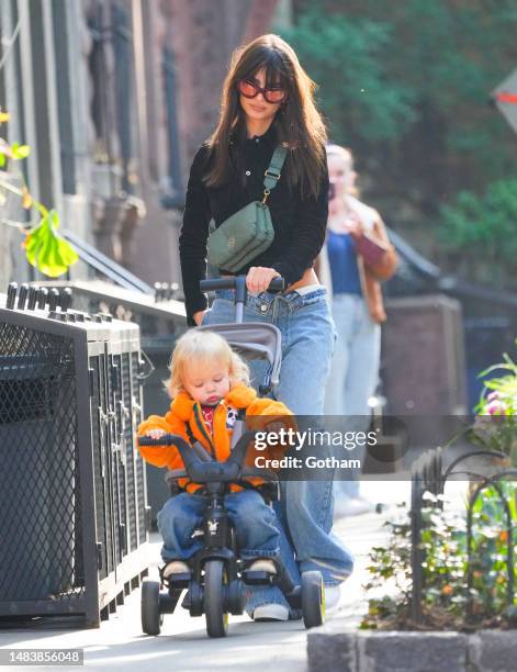 Emily Ratajkowski out and about with her baby on April 20, 2023 in New York City.