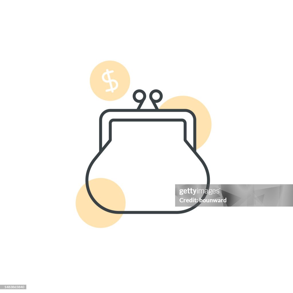 Coin purse line icon. Vector illustration of coin purse with coins. Editable stroke.