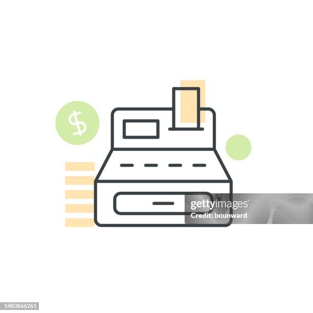 cash register line icon. editable stroke. - mobile payment cafe stock illustrations
