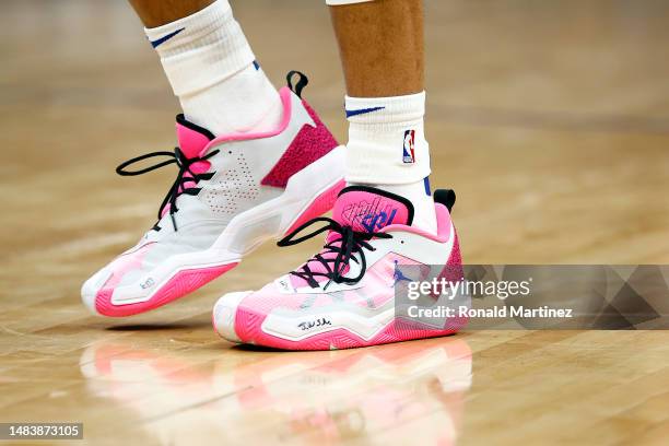 The Nike shoes of Russell Westbrook of the LA Clippers in the second half of Game Three of the Western Conference First Round Playoffs at Crypto.com...