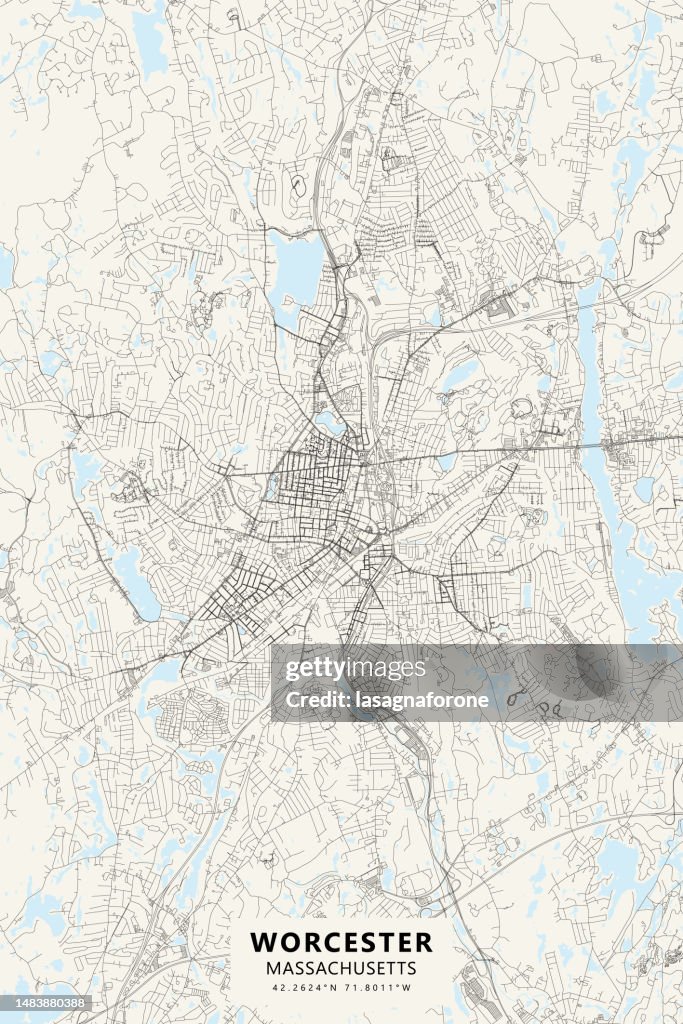 Worcester, Massachusetts, USA Vector Map